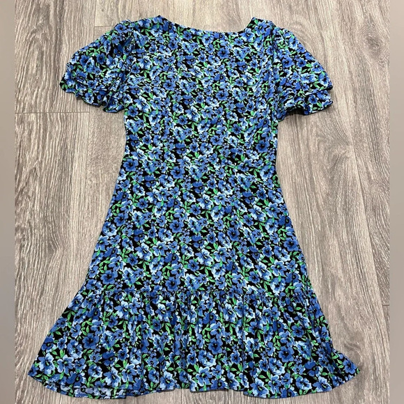 Topshop Bella tea dress with angel sleeve in blue floral Size 4 NWOT - Picture 5 of 9
